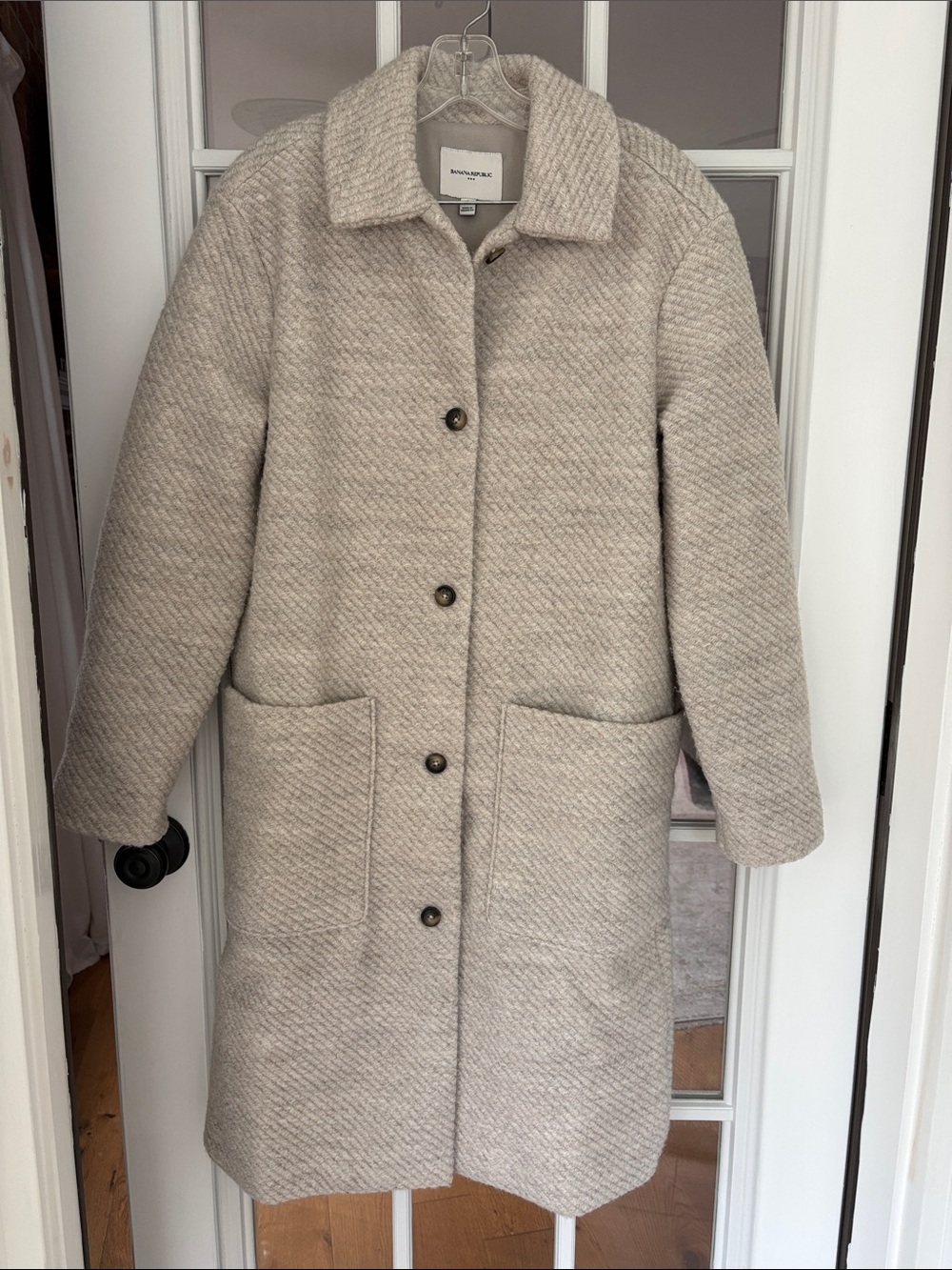 Banana Republic Factory Knit Long Mac Coat in Heather Oatmeal